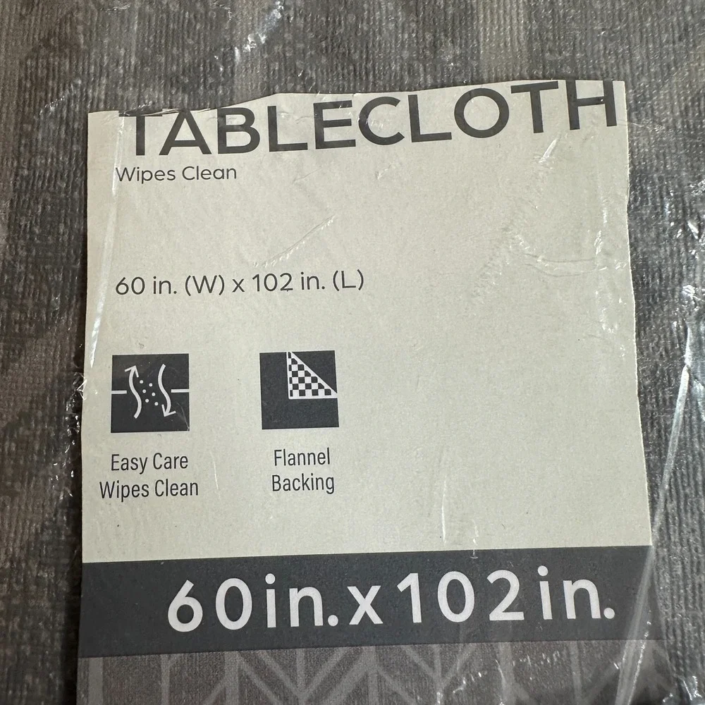 NEW Geometric Tablecloth Wipes Clean Resists Stain Grey Flannel‎ Back 60